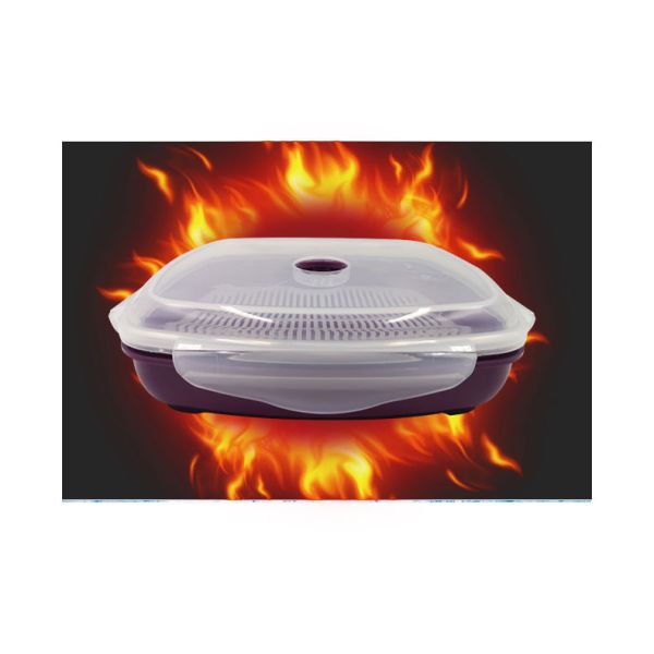 1-Tier Plastic Square Microwave Steamer for Vegetables and Rice Party-Friendly Design
