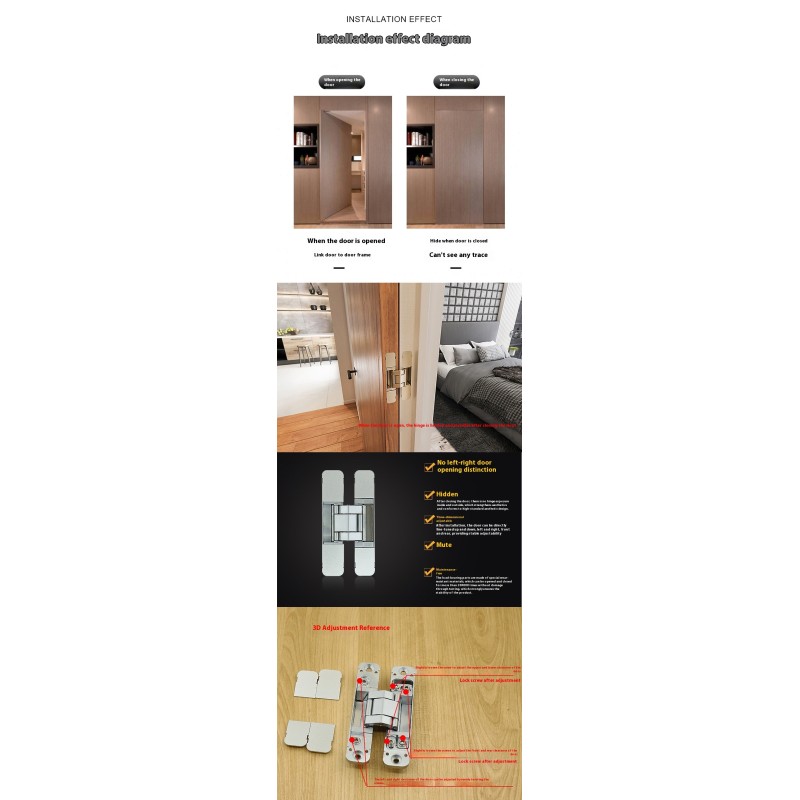 Modern Simple Black H-Shaped Zinc Alloy Door Hinge Three-Dimensional Adjustable Foldable Window Hinges with Hidden Feature