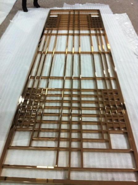 Carved screens champagne stainless steel restaurant laser hollow wall panel