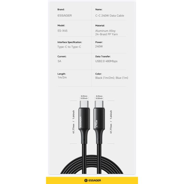ESSAGER ES-X45 Series Quick Charge 240W USB C to USB C Cord