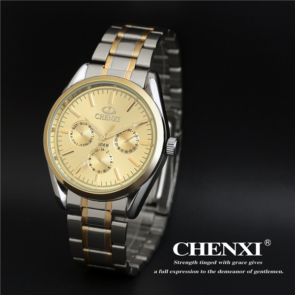 T006B6 All Stainless Steel Band Gold Luxury Trendy Style Fashion Watches Quartz Watch Man