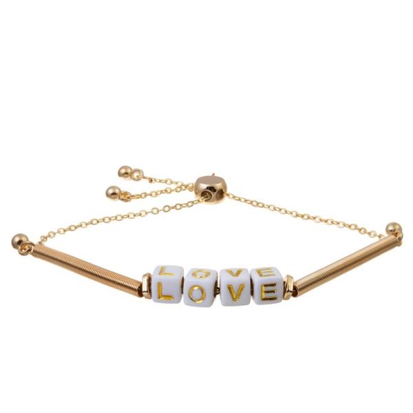 White Love Letter Beads Chain Link Bracelet Adjustable With Metal Tube