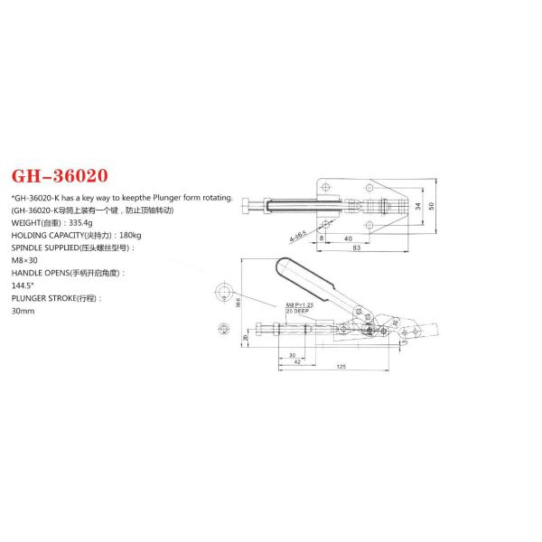 30mm Stroke Push Pull Toggle Clamp 36020 , Adjustable Toggle Clamp