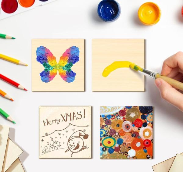 Thin Unfinished Wooden Squares for Wood Burning Painting Staining Engraving Laser Projects Wood Craft Supplies