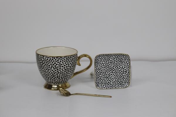 470cc footed mug with 9.5cm square dish 304 stainless steel spoon tableware ceramic gift set