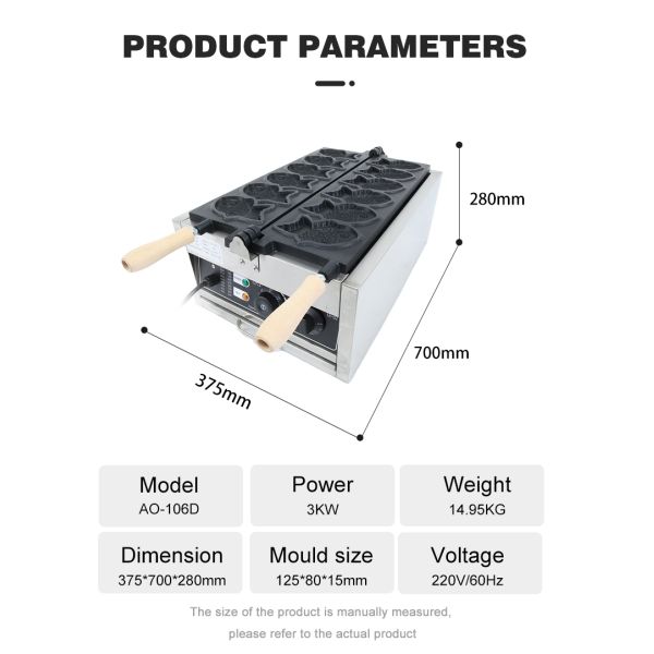 Корейский рыбный торт Коммерческий электрический вафлист Тайяки с 18 кг нержавеющей стали
