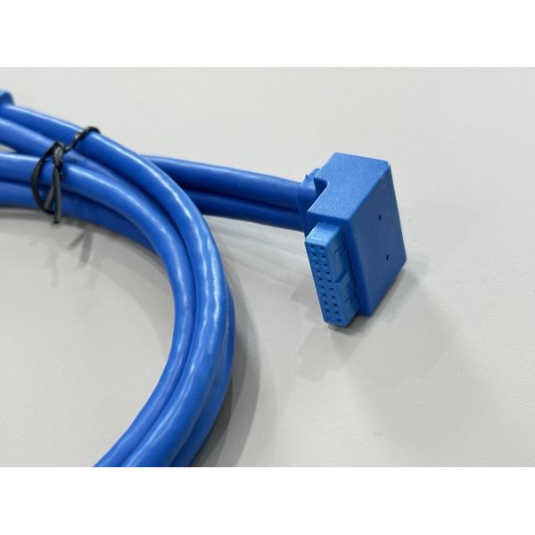 USB 3.0 20-Pin Internal Header Connector Cable, Right-Angle to Straight, Blue Electronic Wire Harness for PC Case Front Panel, Server Signal and Power Transmission Customization