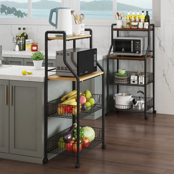 BSCI Wooden 4 Tier Modern Kitchen Cart Storage Trolley Kitchen on Wheels