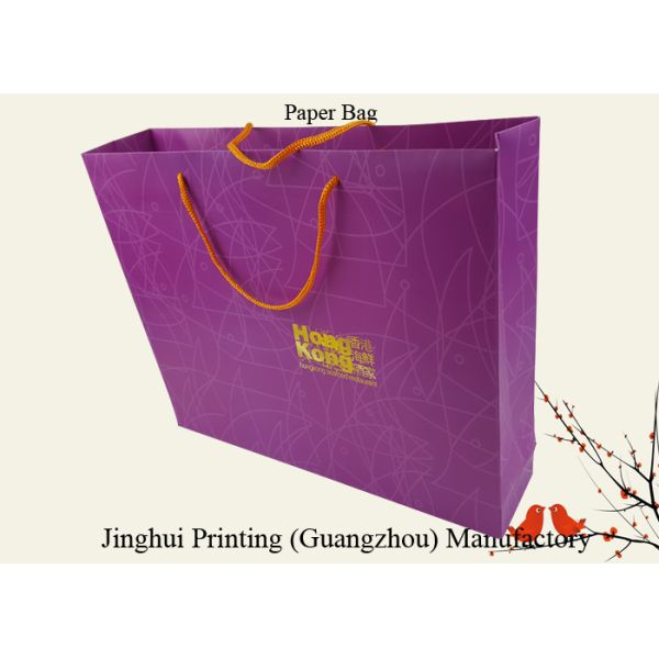 Custom Logo Gold Hot Stamping Purple Color Printing 300G Matte Art Paper Material OEM Design Paper Bag