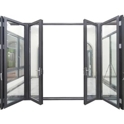 Workshop Heat Insulation K Value ≤2.1 Thermal Break Black Aluminium Alloy Bi-Fold Doors