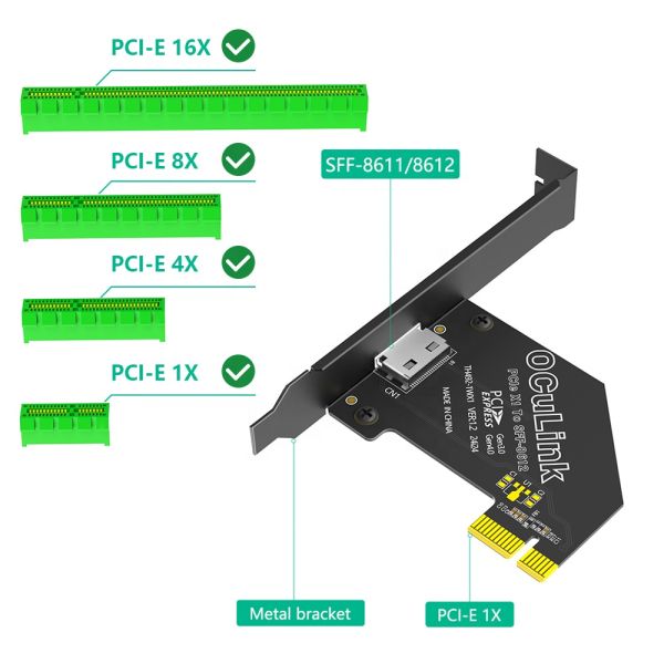 PCI-E 4.0 x1 to Oculink SFF-8611/8612 Adapter with SFF-U.2 SSD Conversion and Wide OS Compatibility