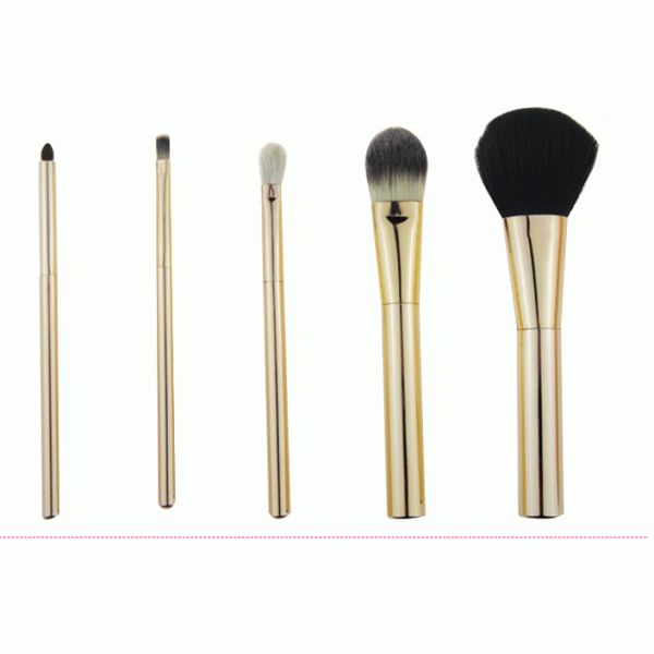 124g Travel Makeup Brush Set With Golden Aluminum Handle Ferrule