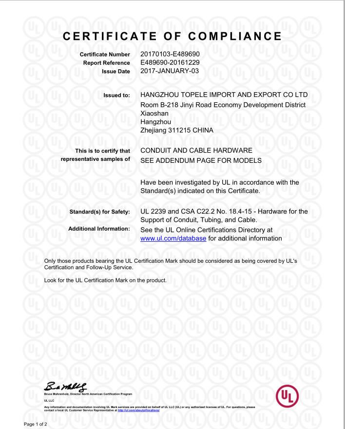 TOPELE ENTERPRISE CO.,LTD Сертификации
