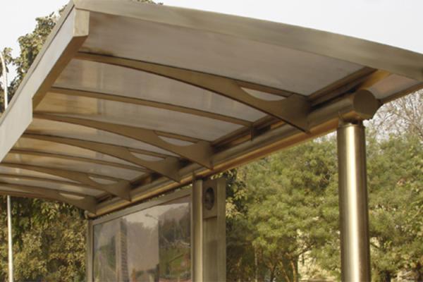 Safety Artistic Stainless Steel Bus Shelter With Seats / Garbage Bins / Line Signs