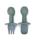 Short Handle Eco Spoon And Fork Silicone Infant Spoons For Baby Dining With Size Is 9.5x9.5x4 Cm And Weight Is 48 Gram