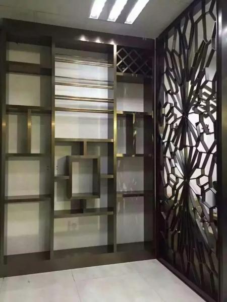 China Laeser Cut Room Divider Brushed Black Titanium Stainless Steel Screen Factory