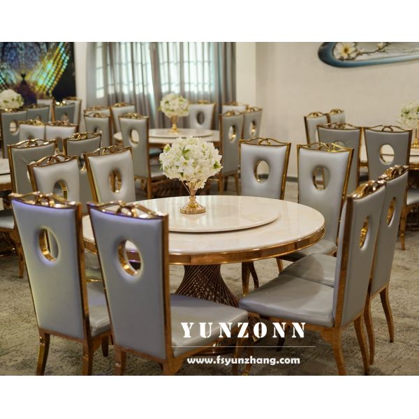 White Leather Pad Stainless Steel Frame Royal Gold Wedding Banquet Hall Chairs for Bride and Groom Sale Wholesale