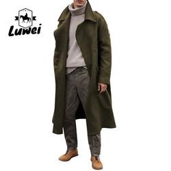 Vestuário de Inverno Clássico Trenzado Peito Plaid Utilidade Coteiro Trenzado Longo Slim Fit Jaqueta de Homem Single Long Breasted