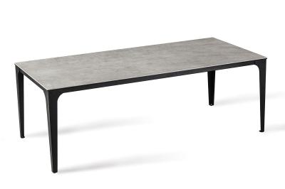 Mesa de jantar de vidro retangular com pernas triangulares de cerâmica chinesa