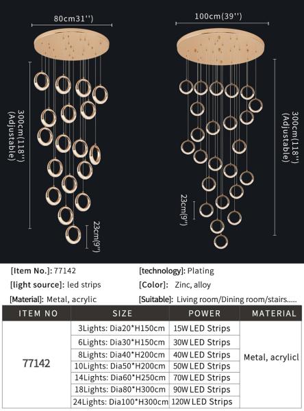 Luxury Crystal Chandelier For Staircase Led Home Decor Light Fixture Modern Creative Rings Chandelier(WH-NC-53)