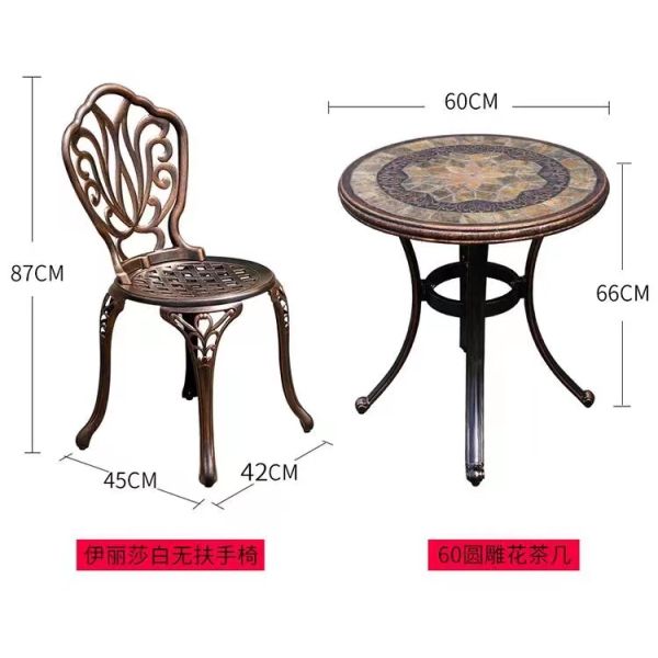 3PCS Meubles d'extérieur en aluminium fondu Ensemble de salle à manger en aluminium plié