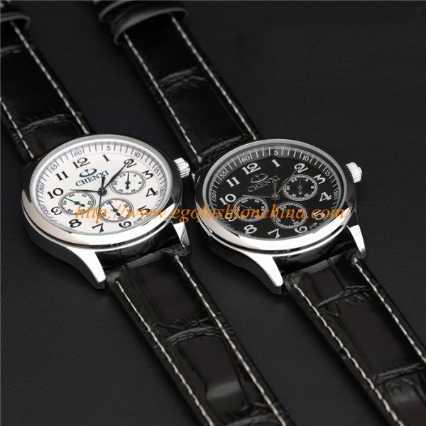 010B Fashion Jewelry Wholesale Stainless Steel Watches Leather Band Quartz Analog Watches
