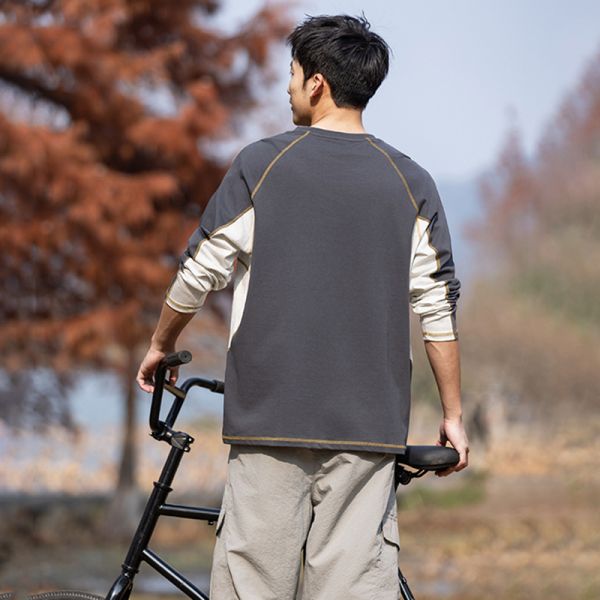 Autumn Outdoor Contrast Color Splicing Sorona Tech Casual Top With Hassel Stitching Line