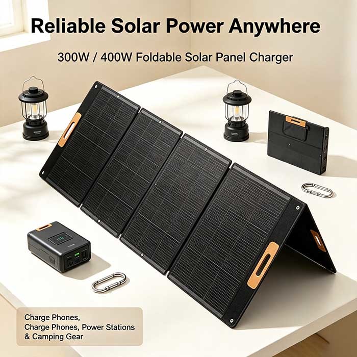 400W Foldable Waterproof Solar Panel, Off‑Grid Solar Charger for RV Camper Van &