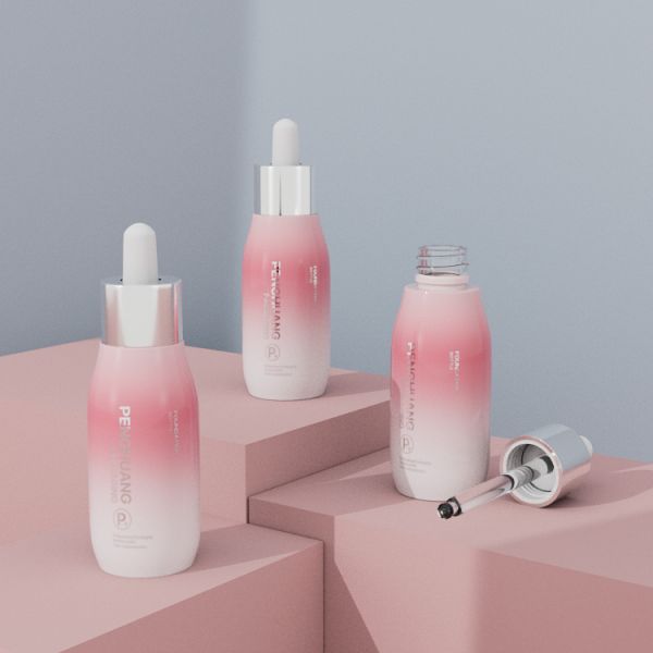 30ml Clear Pink Glass Serum Dropper Bottles Round Shape Screen Printing