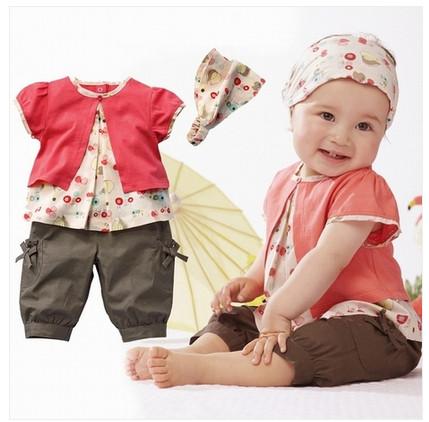 3 Pcs Baby Girls Fruits Pattern Top+Pants+Hat Set Outfits 0-3 Years Clothes