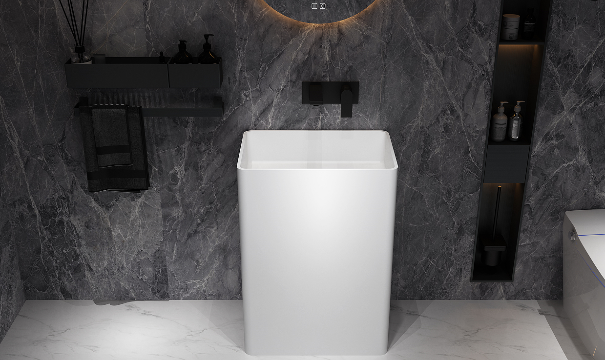 Modern Cube Pedestal Bathroom Vanity Freestanding Single Piece lavatory Wash Sink