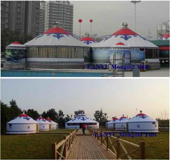 Outdoor Steel Frame White Mongolian Tent House With Wood Door And Floor