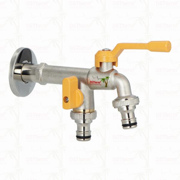 Grifo de latón de alta resistencia con doble salida y boquilla larga, grifos de latón con cuerpo extendido, 1/2*3/4*3/4