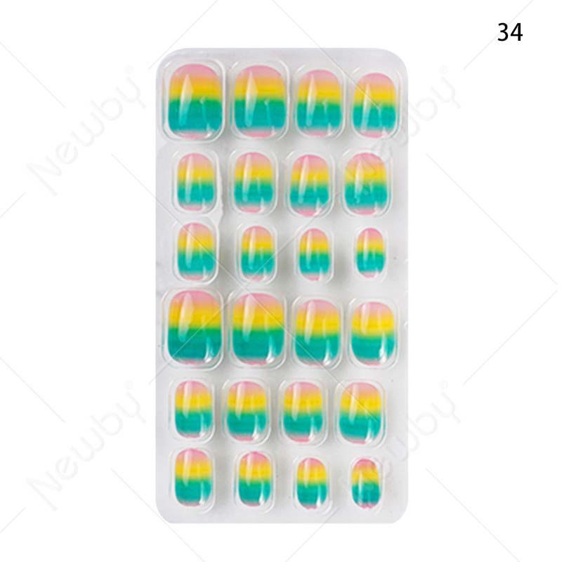 Short Safe ABS 24Pcs Kids Press On Nails Cute Self Adhesive for Girls Party