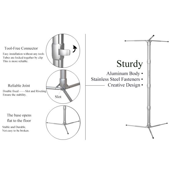 Aluminum Clothing Rack with 15 kg Load Capacity for Drying and Hanging Clothes