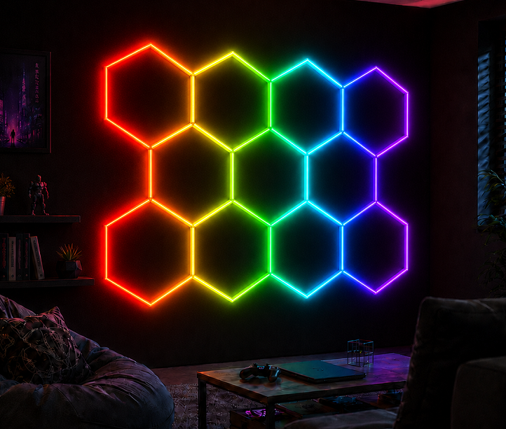 RGB LED Hexagonal Light Modular Honeycomb Panels Suitable for Garage Gym Workshop and Office Stylish Lighting Solutions