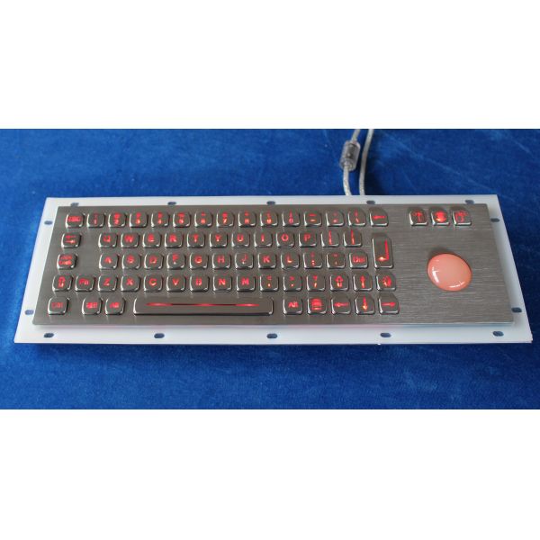 IP65 metal backlit USB keyboard with illuminated transparent  mechanical trackball