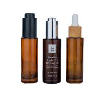30 ml garrafa cilíndrica transparente de vidro marrom/ âmbar com gota prateada/ de bambu/ preta para garrafas vazias de vidro cosmético