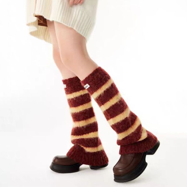 Logo personnalisé chauffe-jambes pour femmes manches de chaussettes tricotées acryliques à rayures horizontales