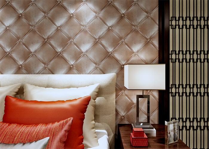 Luxurious Living Room Wallpaper Brown Color with 3D Leather Pattern , 0.53*10M size