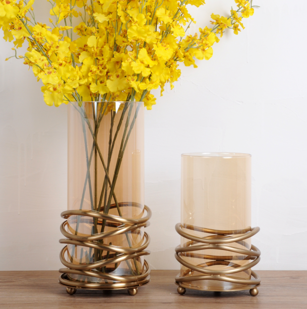Gold Metal Unique 325mm 400mm Decorative Flower Vases