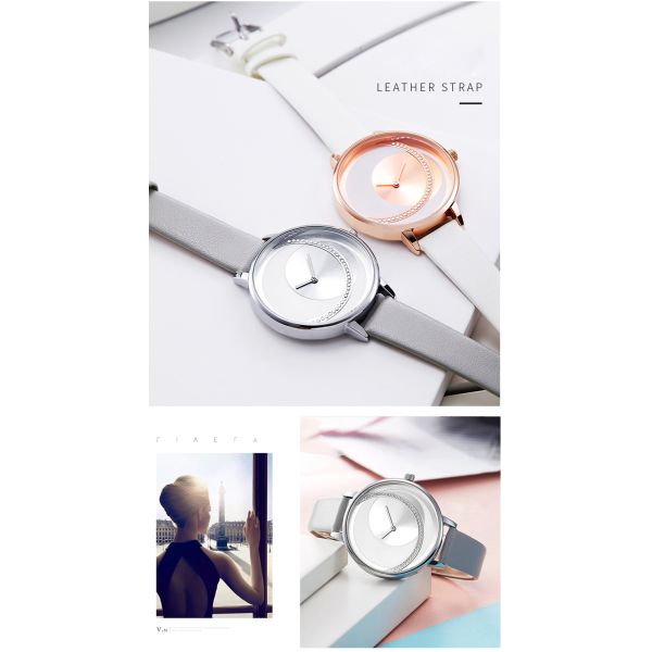 14mm Strap Quartz Battery Wristwatches Leather Diamond Encrusted Mesh Strap Watch