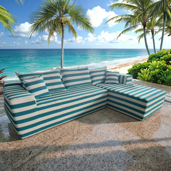 Custom Retro Striped Compressed Sofa Waterproof Leisure Lazy Sectional Module for Living Room Outdoor Balcony Warehouse