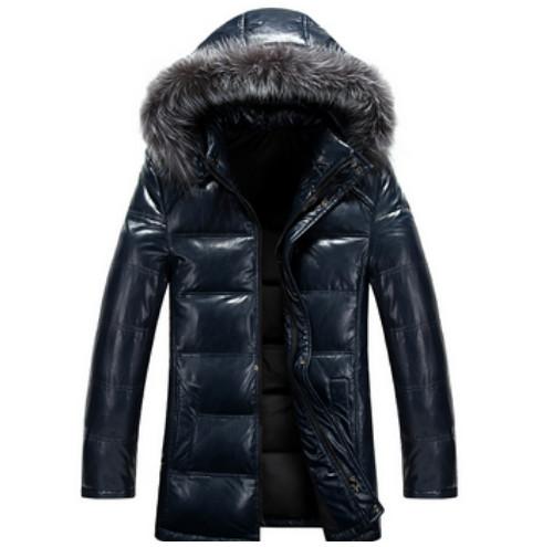 Cool Winters Hooded Anorak Jacket With Fur Hood , Mens Padded Leather Jacket