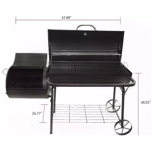 Barrel Pellet Smoker Grills Griddle Combo BBQ Trolley Chimney Double Outdoor 57.1