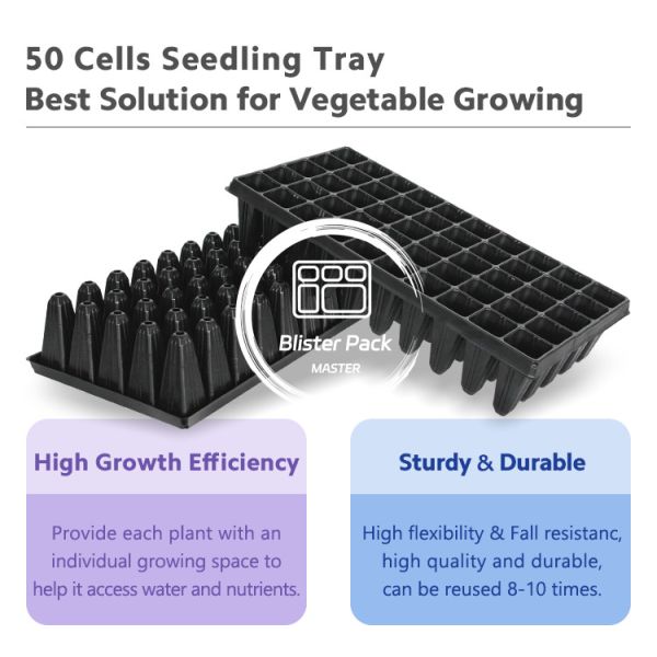 50 Caixas de Germinação de Plástico de Células Caixa de Iniciação de Sementes Durável para um crescimento eficiente das plantas