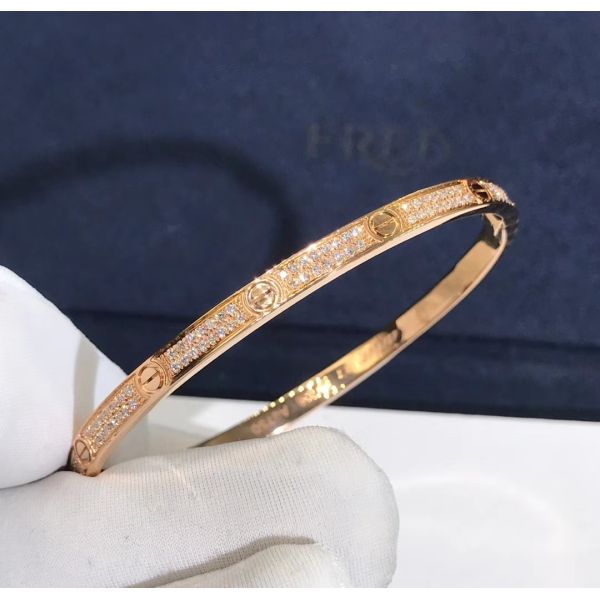High Quality Fashion Fine Jewelry Pure 18k Real Gold And Natural Vs Diamonds LOVE Bracelet, Small Model Paved