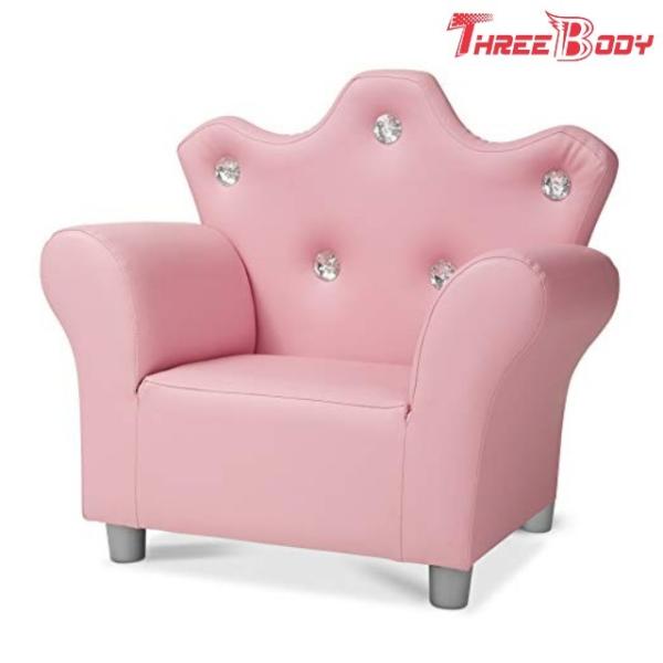 Comfy Modern Kids Furniture Child 'S Crown Armchair Pink PU Leather Sofa For Girls