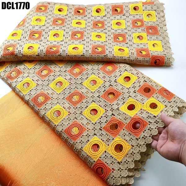 Nigerian Guipure Lace Fabric Cord Lace with Stones Embroidery Fabric Aso Ebi Dress for Party 100% polyester fabric