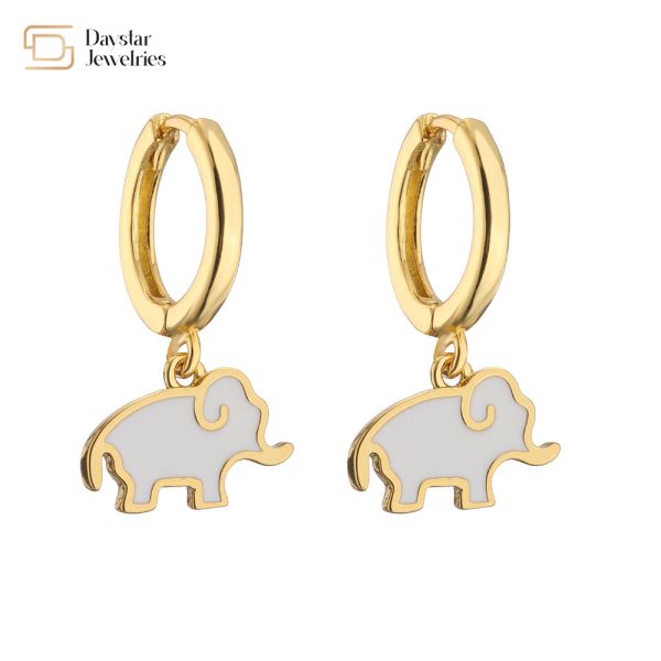 Cute Colorful Enamel Elephant Bear Mushroom Pendant Charm Hoop Earrings 18k